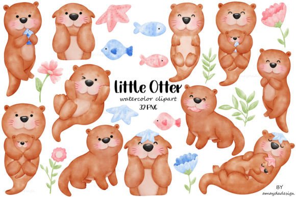 Enchanting Otters Watercolor Clipart: 32 Designs for Creatives