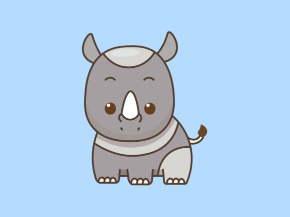 Kawaii Animal Rhino Icon: A Versatile Design Asset