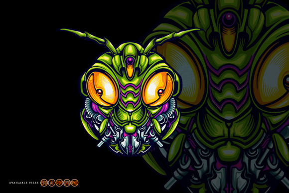 Robotic Animal Head Grasshopper: Futuristic Vector Art